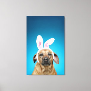 Toile Portrait de chien portant des oreilles de lapin de