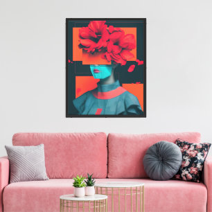 Toile Portrait de femme abstrait moderne avec fleurs