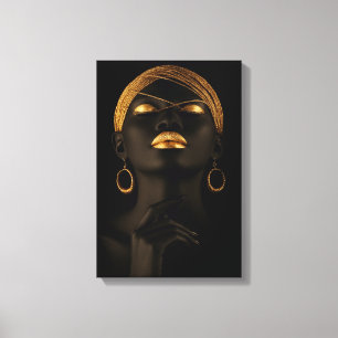 Toile Portrait de femme africaine noire et or