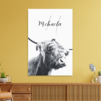 portrait de vache highland monogramme initial noir