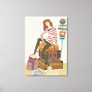 Toile Portrait d'une jeune femme assise sur une valise
