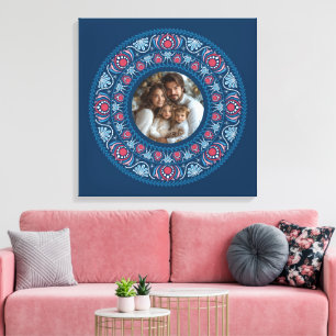 Toile Portrait familial personnalisé Blue Festive Mandal