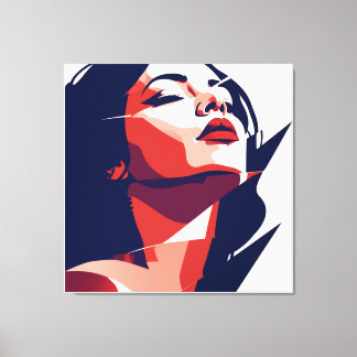 Toile Portrait féminin d'art moderne - Rouge et bleu géo