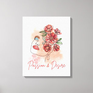 Toile portrait femme en couleur rouge tendre