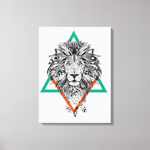 Toile Portrait géométrique aztèque de lion
