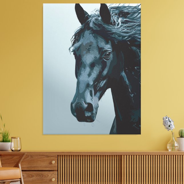 Toile Portrait Majestic Black Horse (Insitu(Salon))