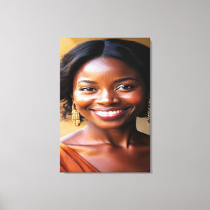 Toile Portrait Moderne Vibrant d'une Femme Souriante sur