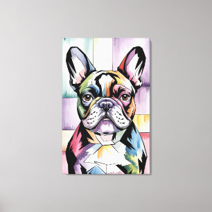 Toile Portrait mosaïque de Bouledogue Français joueur