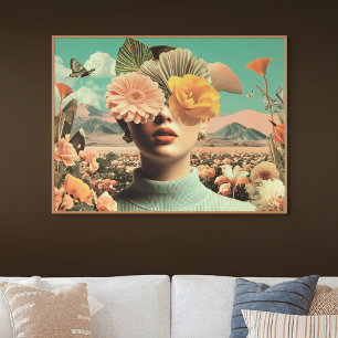 Toile Portrait surréaliste de femme avec des fleurs couv