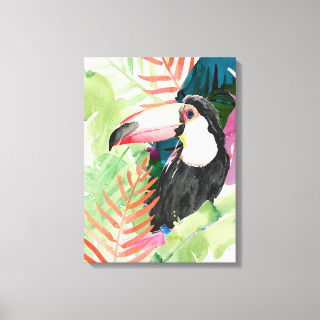 Toile Portrait toucan avec Feuilles tropicaux (Recto)