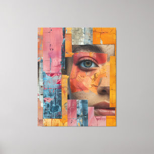 Toile Portrait vibrant collage au visage peint fissuré