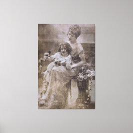 Toile Portrait vintage Sepia mère et enfant