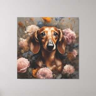 Toile Portraits de races de chiens de fleurs 1