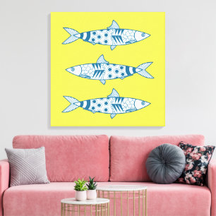 Toile Portugais Lisbonne Sardines Motif Azulejos Jaune