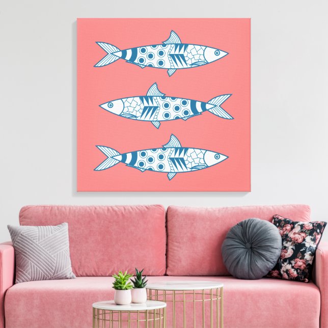 Toile Portugais Lisbonne Sardines Motif Azulejos rose (Insitu(Salon))