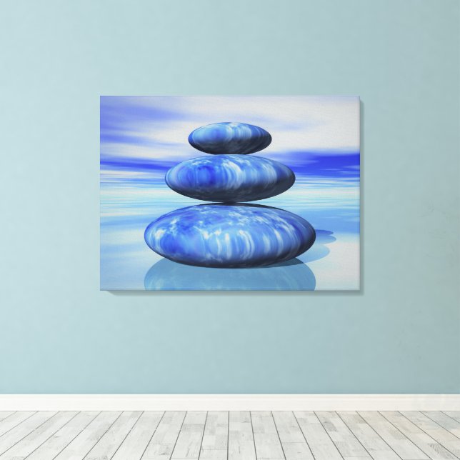 Toile Poster de balance des pierres Zen Bleu Arctique (Insitu (Plancher de Bois))