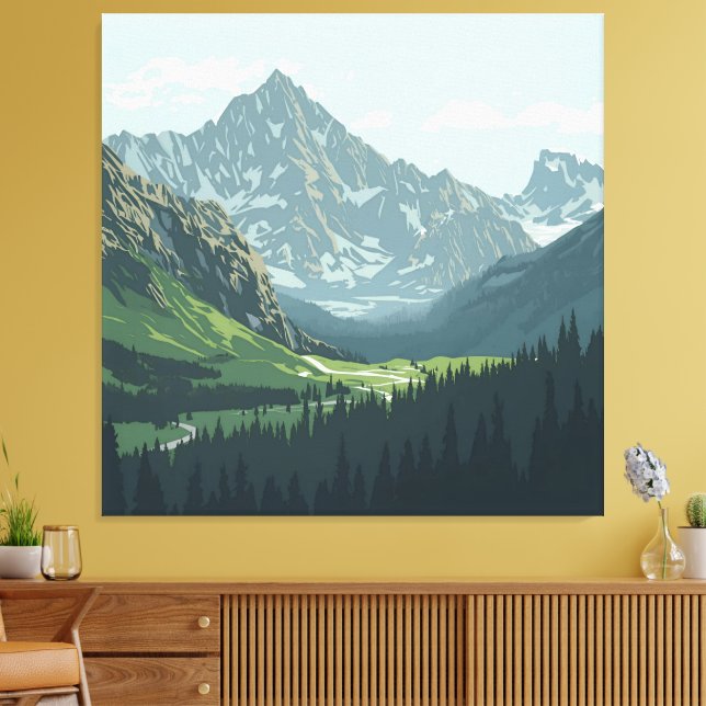 Toile Poster de la Vallée des Alpes - Tranquille Vue Mon (Insitu(Salon))