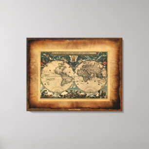 Toile Poster de l'Art de la Carte du Vieux Monde