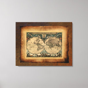 Toile Poster de l'Art de la Carte du Vieux Monde