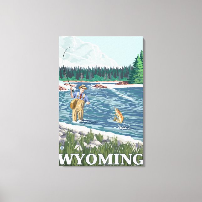 Toile Poster de voyage Vintage FishermanWyoming (Recto)
