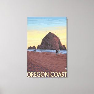 Toile Poster du Vintage voyage Haystack Rock