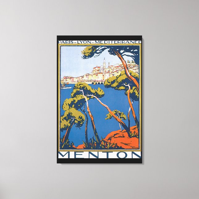 Toile Poster du Vintage voyage Menton (Recto)