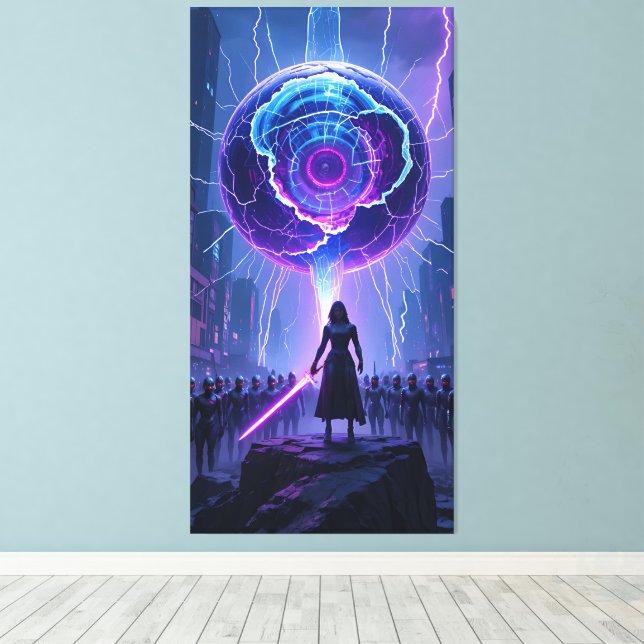 Toile Poster Metamorfosis Sci-Fi - Guerrier futuriste (Insitu (Plancher de Bois))