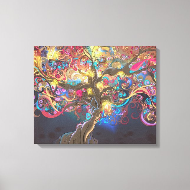 Toile Poster sur la tapisserie de l'arbre de vie de nuit (Recto)