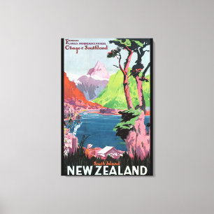 Toile Poster Vintage voyage de South Island Nouvelle-Zél
