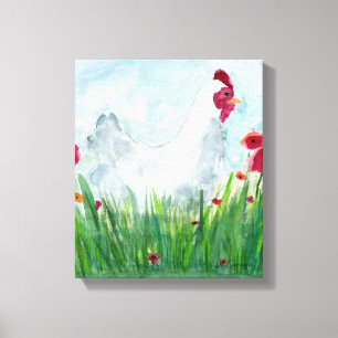 Toile Poulets et fleurs rustiques