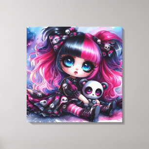 Toile Poupée Animée mignonne, ours de panda et crânes