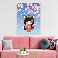 Poupée Kitsune Kokeshi - Black Fox Geisha Girl