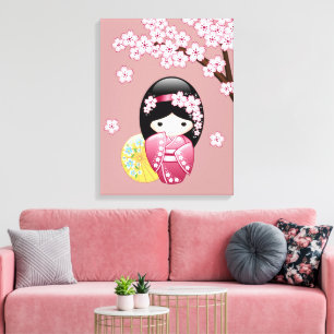 Toile Poupée Kokeshi de printemps - Geisha japonaise mig