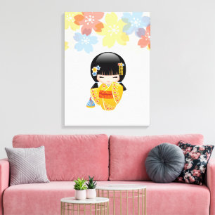 Toile Poupée Kokeshi d'été - Fille Geisha en Kimono Jaun