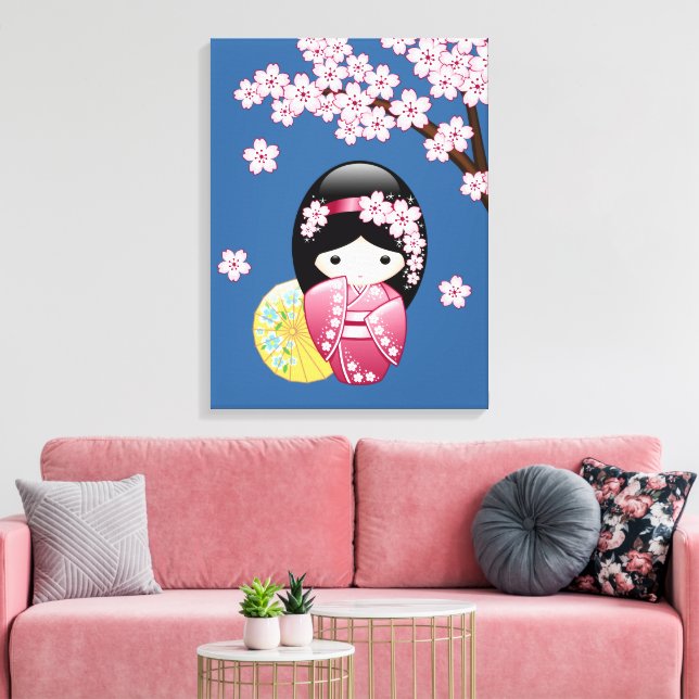 Toile Poupée Kokeshi Printemps - Cute Geisha Japonaise s (Insitu(Salon))