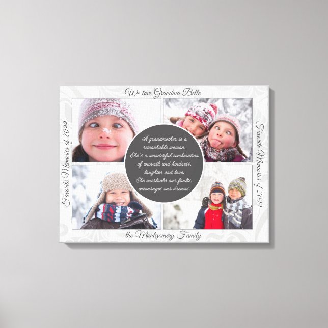 Toile pour grand-mère 4 nom de photo et message souvenir (Recto)
