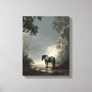 Toile Poutre de lumière de cheval de la forêt enchantée
