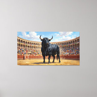 Toile Powerful Black Bull in Spanish Plaza de Toros