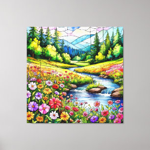 Toile Prairie Vibrante avec Fleurs Sauvages en Fleur