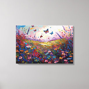 Toile Pré Fleur sauvage coloré avec papillons