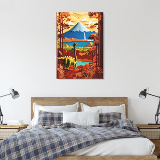 Toile Prehistoric Serenity: Paper Cut Dinosaur Landscape
