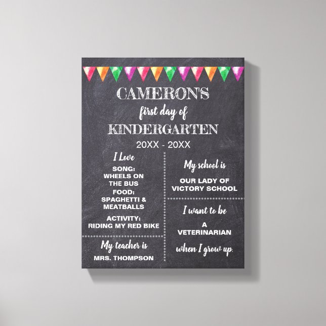 Toile Premier jour de jardin d'enfants Chalkboard à prop (Recto)