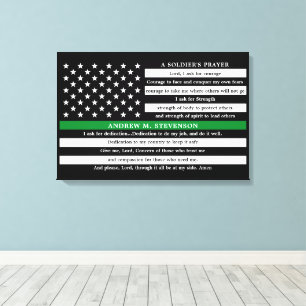 Toile Prière des soldats personnalisée ligne verte fine