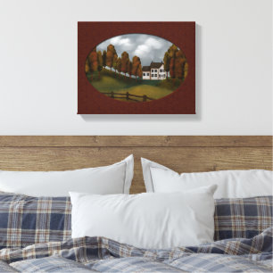 Toile Prim Saltbox House Hills and Trees Beautity