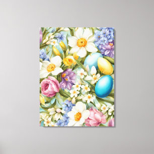Toile Printemps. Narcisse, Hyacinthes, Tulipes, Oeufs de