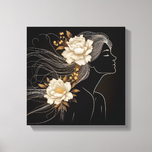 Toile Profil Féminin avec Papillons en Vol