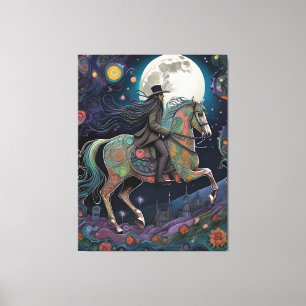 Toile Promenade à cheval à minuit sur une nuit de Pleine