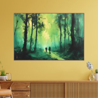 Toile Promenade au crépuscule sur la forêt verte