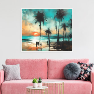 Toile Promenade au crépuscule sur la plage