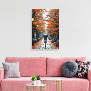 Toile Promenade Automnale – Sentier de Feuilles Dorées